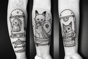 The Little Prince styled tattoo with a boy and his fox and something space related tattoo idea