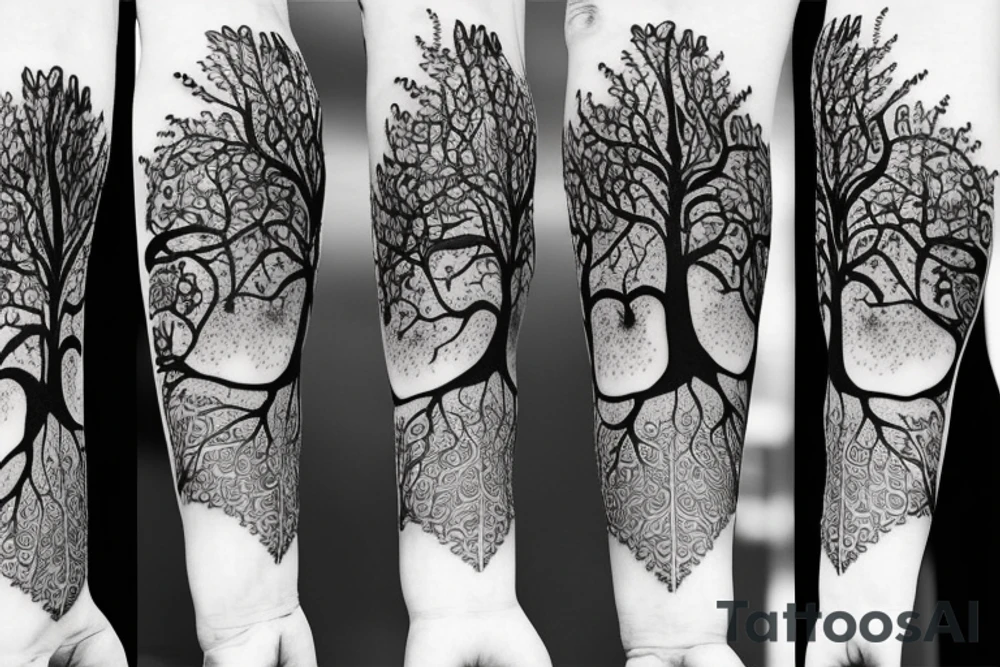 Tree of life, Forrest and Lion half arm sleeve tattoo idea