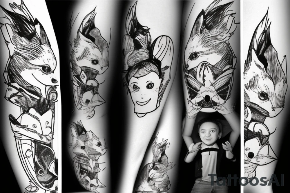 The Little Prince styled with a boy and his fox and something space-related and make it manly tattoo idea