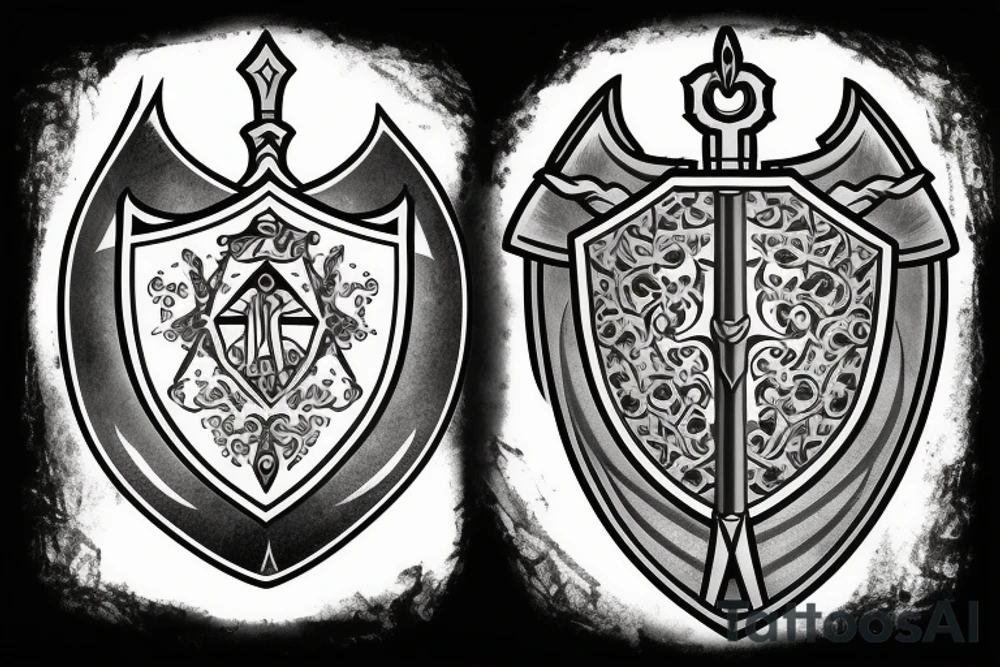 medieval sword and shield with "my knowledge was my shield and my attitude was my sword" on it tattoo idea