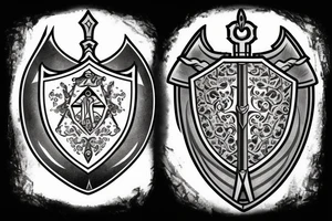 medieval sword and shield with "my knowledge was my shield and my attitude was my sword" on it tattoo idea