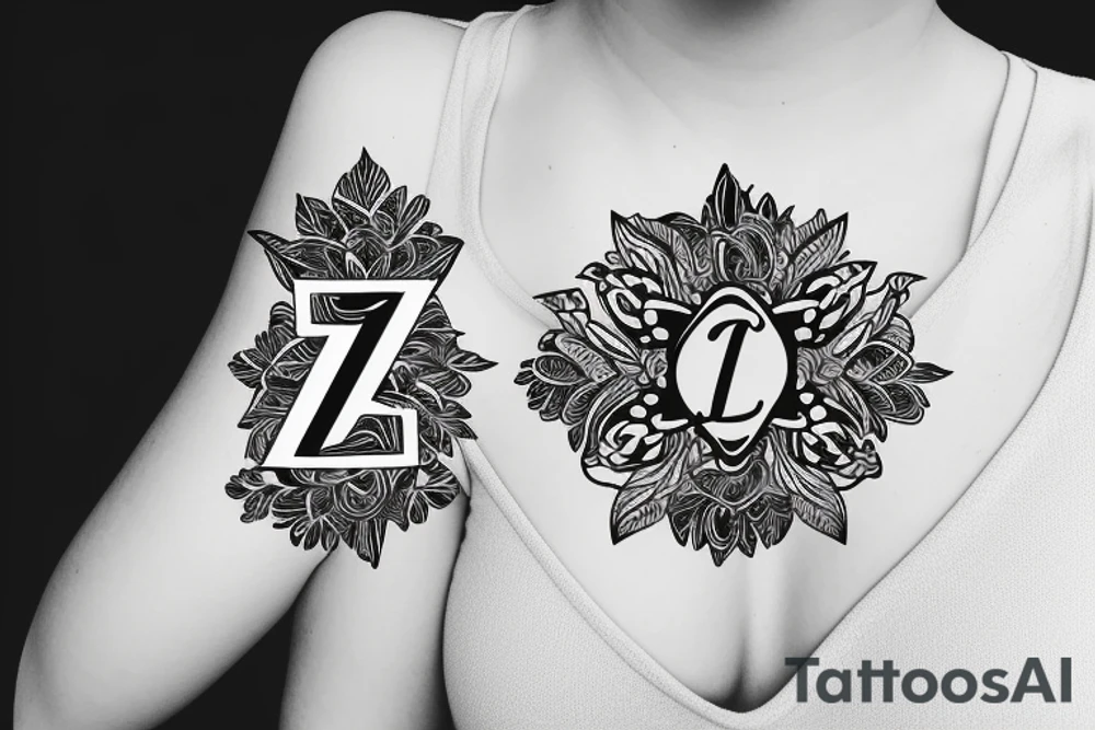 Typography letter Z with flower tattoo idea