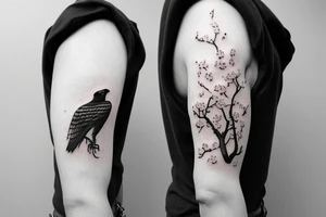 Skeleton cowboy with cherry blossoms and a hawk tattoo idea