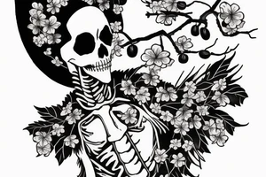 Skeleton cowboy with cherry blossoms and a hawk tattoo idea