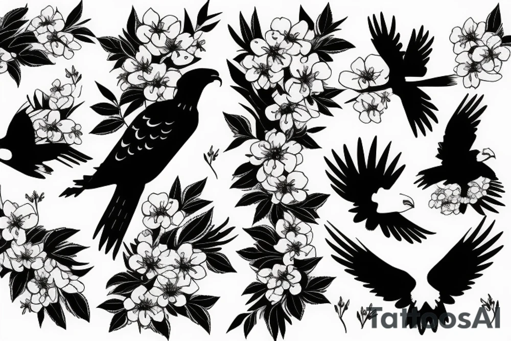 A hawk surrounded by cherry blossoms tattoo idea