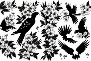 A hawk surrounded by cherry blossoms tattoo idea
