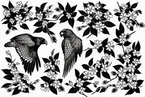 A hawk surrounded by cherry blossoms tattoo idea