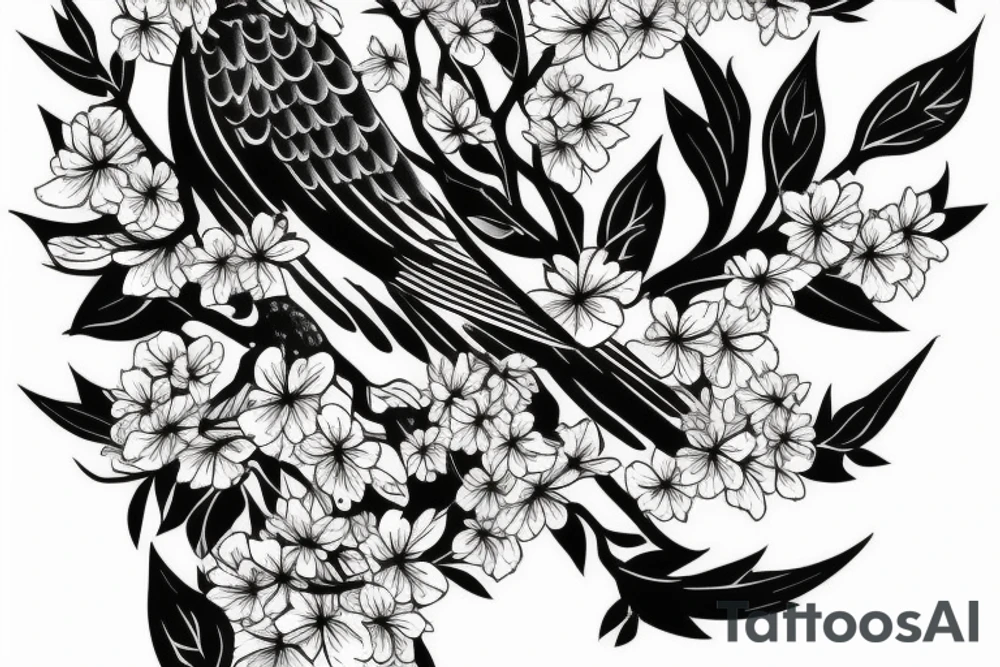 A hawk surrounded by cherry blossoms tattoo idea