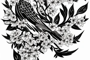 A hawk surrounded by cherry blossoms tattoo idea