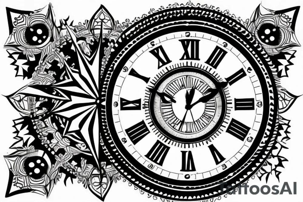 Clock with a star at the 12:00, 10:00, 2:00. tattoo idea