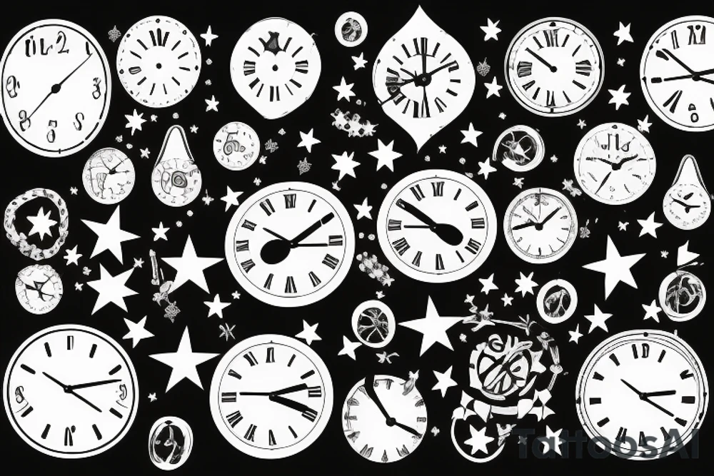 Clock with a star at the 12:00, 10:00, 2:00. tattoo idea