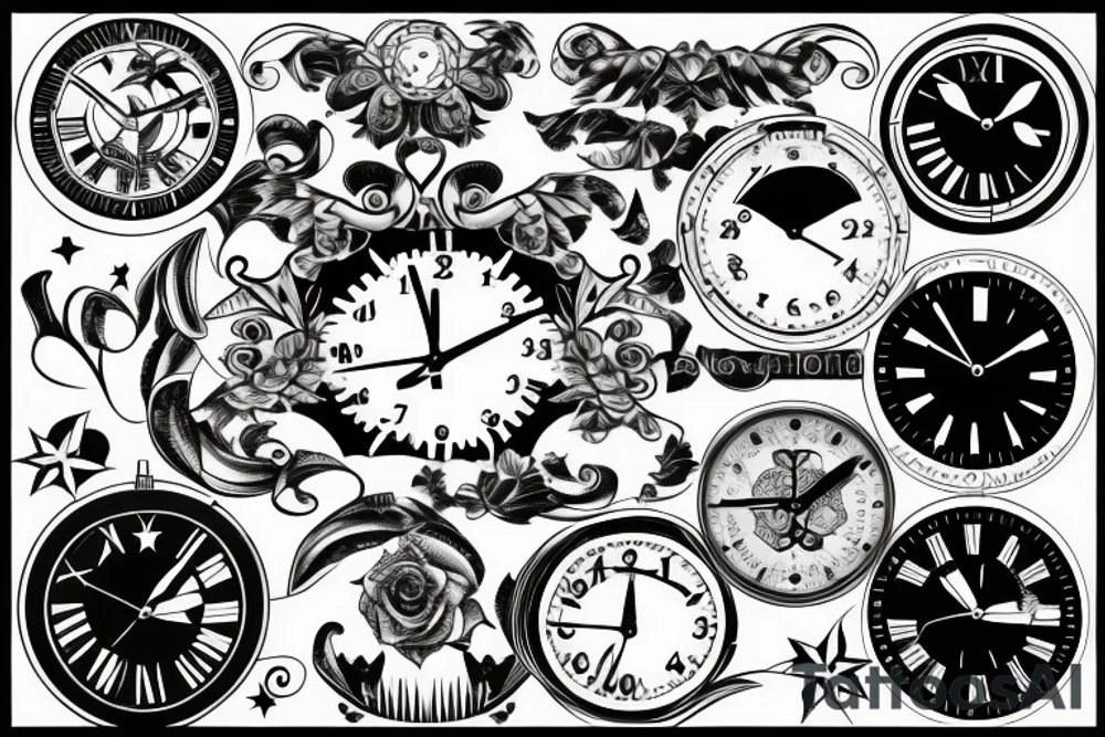 Clock with a star at the 12:00, 10:00, 2:00. tattoo idea