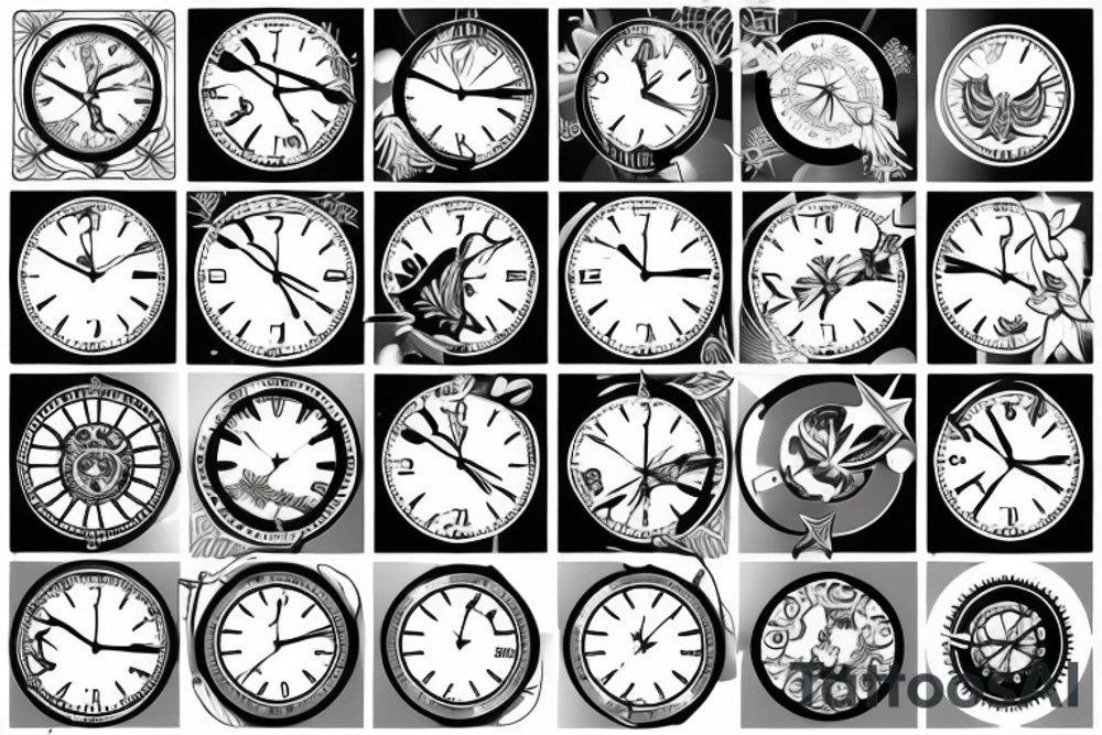 Clock with a star at the 12:00, 10:00, 2:00. tattoo idea