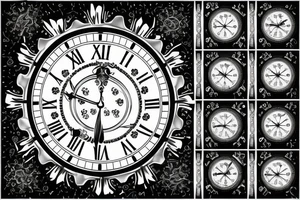Ornate clock
A start at the 12 position 
A diamond at the 10 and 2 position 
A sun at the 6 position tattoo idea