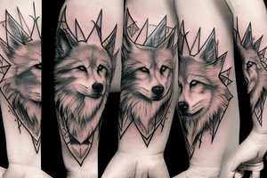 forearm, realistic white wolf, wind rose, drums, music tattoo idea