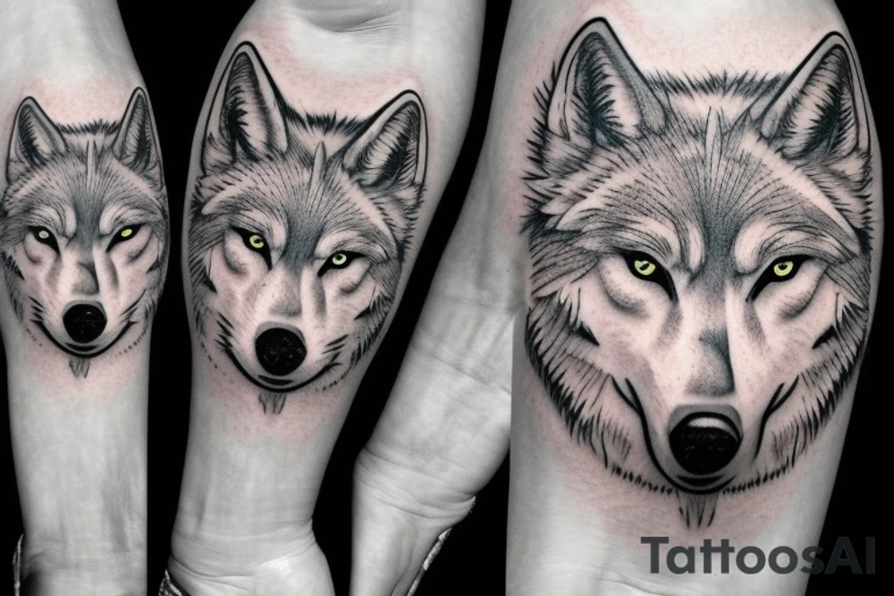 forearm, white realistic wolf, wind rose tattoo idea