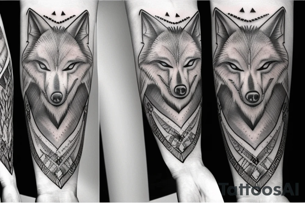 forearm, white realistic wolf, wind rose tattoo idea