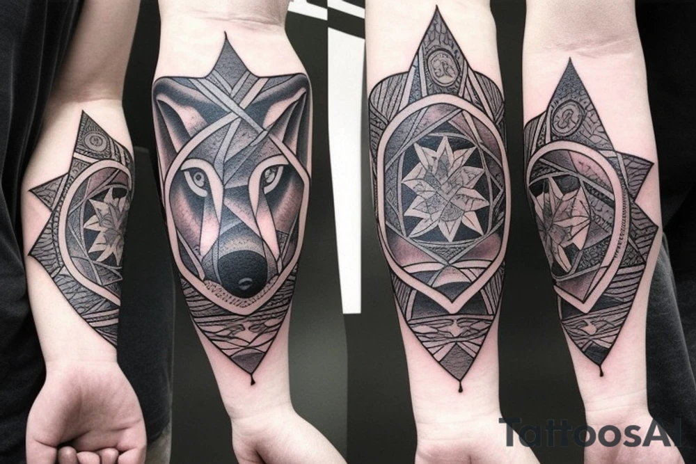 forearm, serious wolf, wind rose tattoo idea