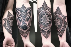 forearm, serious wolf, wind rose tattoo idea
