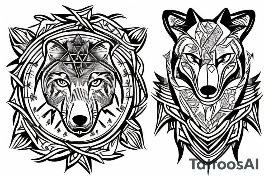 forearm, serious wolf, wind rose tattoo idea
