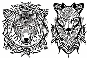forearm, serious wolf, wind rose tattoo idea