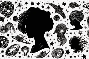 Silhouette of woman’s face with crazy hair and inside silhouette is the galaxy with stars tattoo idea