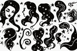Silhouette of woman’s face with crazy hair and in the silhouette is the galaxy with stars tattoo idea