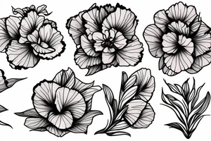 African violet, single peony, freesias tattoo idea