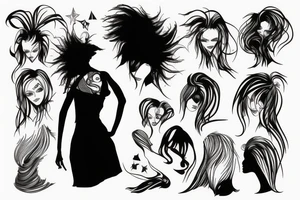 Silhouette of woman with crazy hair tattoo idea