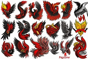 Phoenix from the ashes in full collar red and yellow tattoo idea