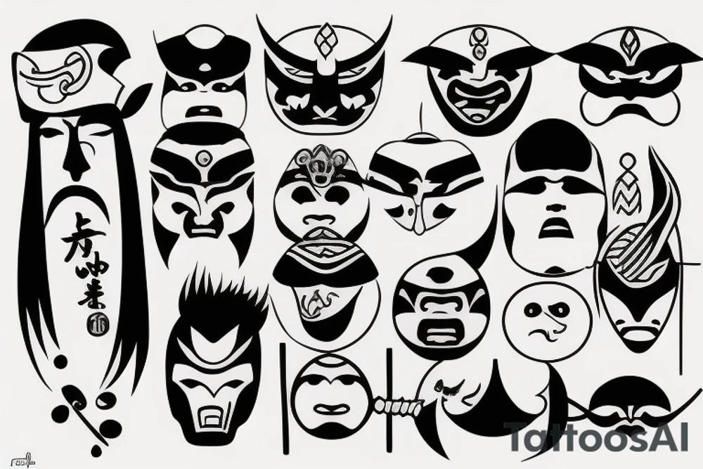 samurai mask, sun, moon tattoo idea
