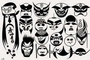 samurai mask, sun, moon tattoo idea