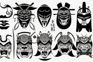 samurai mask, sun, moon tattoo idea