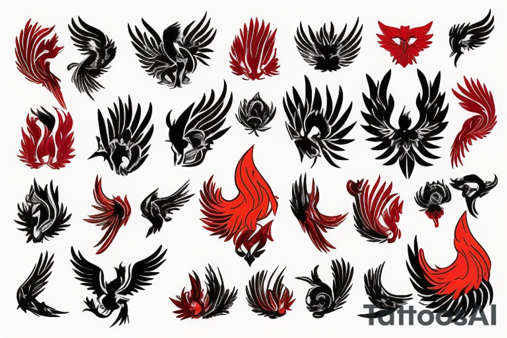 Phoenix from the ashes in full collar red and yellow tattoo idea
