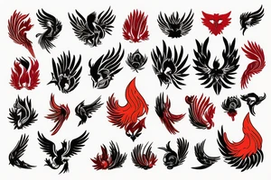 Phoenix from the ashes in full collar red and yellow tattoo idea