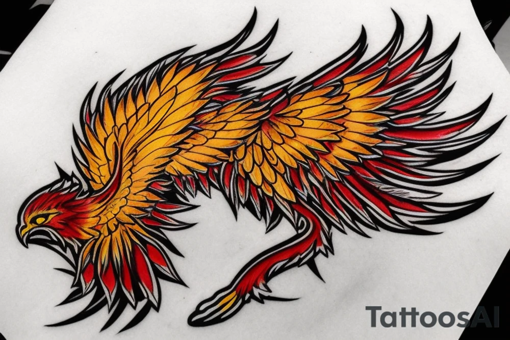 Phoenix from the ashes for my rib arch in red and yellow tattoo idea