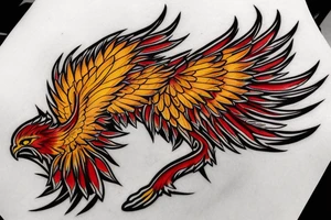 Phoenix from the ashes for my rib arch in red and yellow tattoo idea