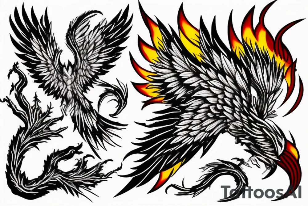 Phoenix from the ashes for my rib arch in red and yellow tattoo idea