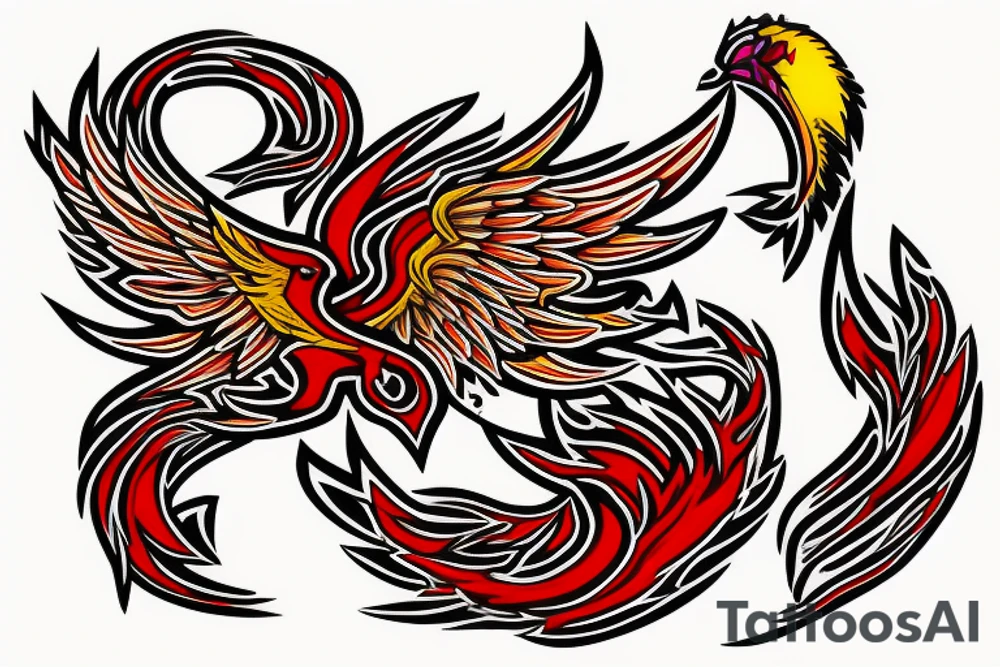 Phoenix from the ashes for my rib arch in red and yellow tattoo idea