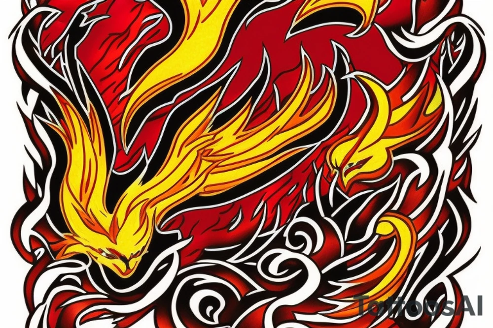 Phoenix from the ashes for my rib arch in red and yellow tattoo idea