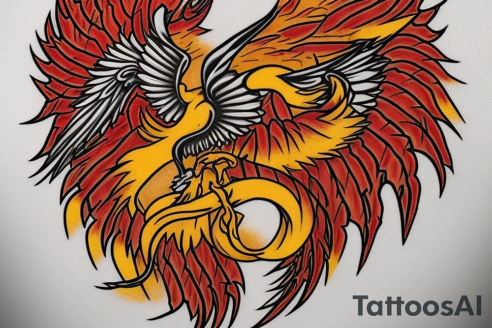 Phoenix from the ashes for my rib arch in red and yellow tattoo idea