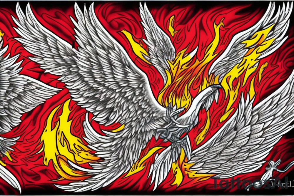 Phoenix from the ashes for my rib arch in red and yellow tattoo idea