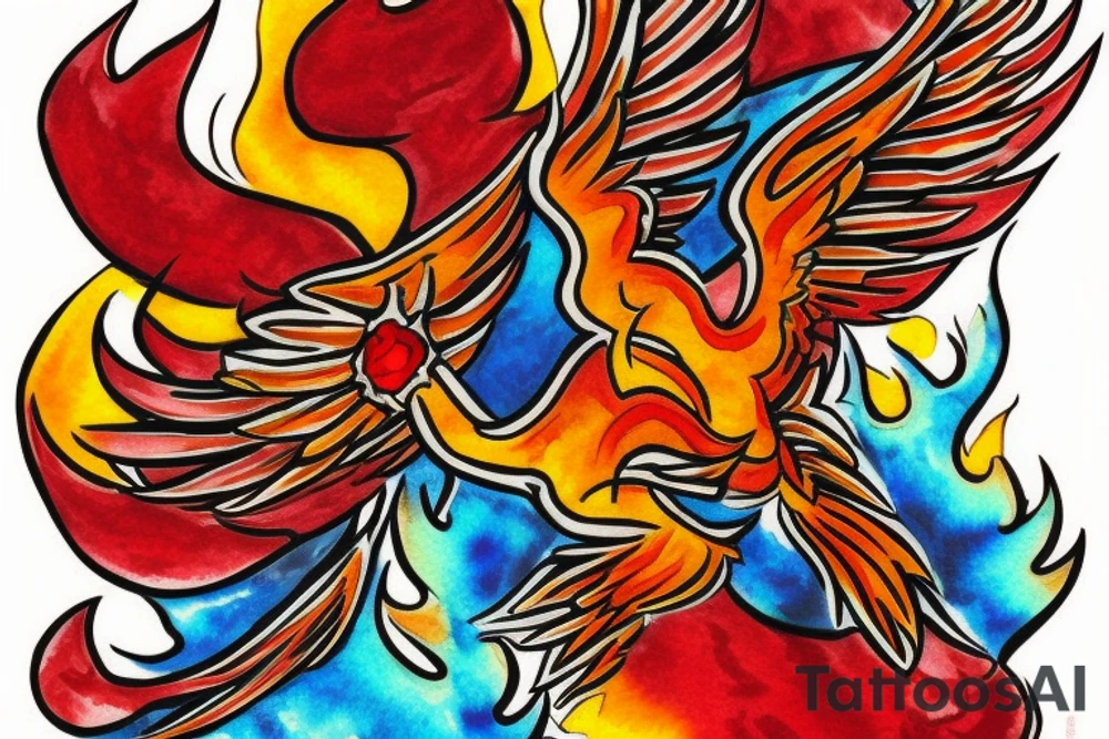 Phoenix from the ashes for my rib arch in red and yellow tattoo idea