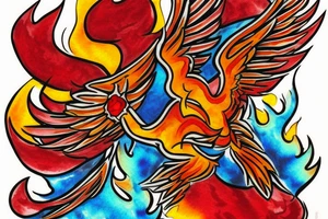 Phoenix from the ashes for my rib arch in red and yellow tattoo idea