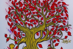 Tree of live for my rib arch in red and yellow tattoo idea