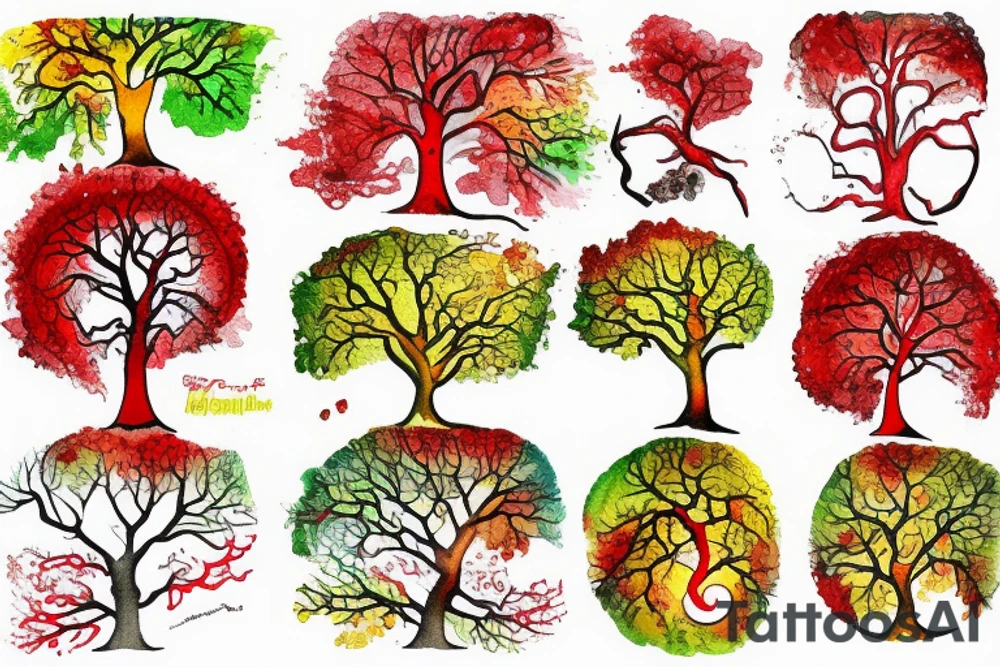Tree of live for my rib arch in red and yellow tattoo idea