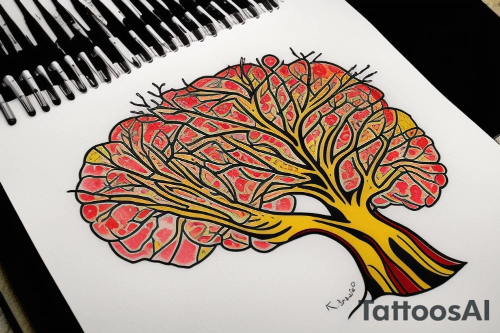 Tree of live for my rib arch in red and yellow tattoo idea