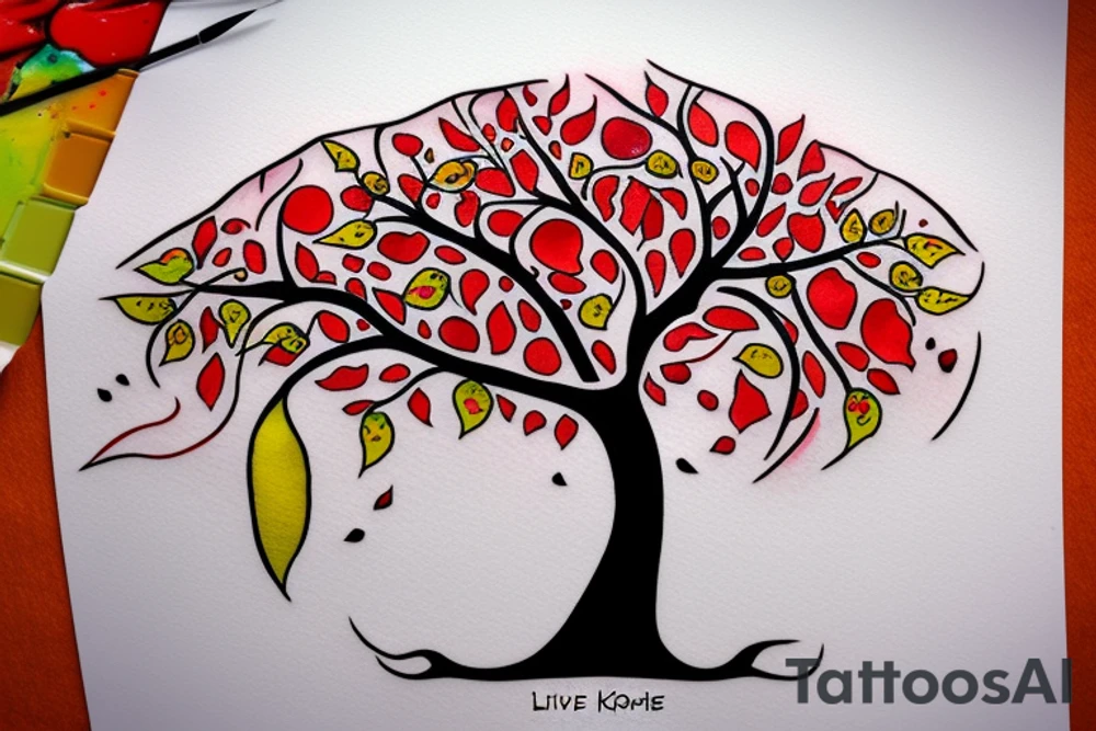 Tree of live for my rib arch in red and yellow tattoo idea