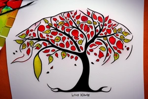 Tree of live for my rib arch in red and yellow tattoo idea