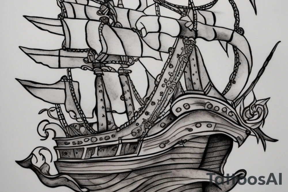 A pirate ship from the movie Pirate's Curse for my rib arch tattoo idea